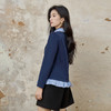 奢姿大码女装2025秋季新款胖妹妹时尚条纹拼接气质翻领假两件上衣9953253604 商品缩略图3