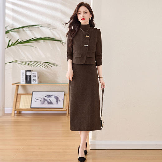 HR MEIQIN5502都市风马甲套装时尚修身法式洋气减龄半身裙三件套 商品图2