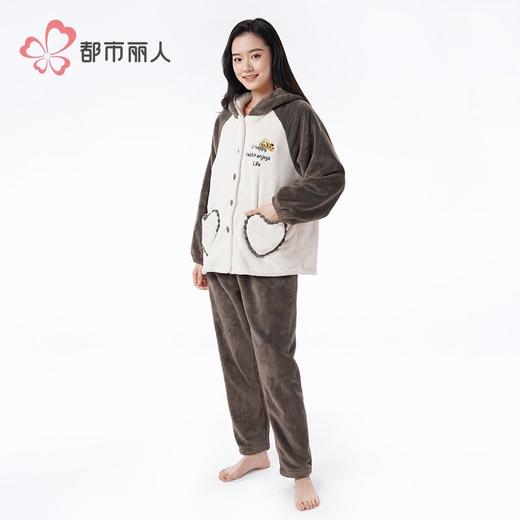 都市丽人睡衣双面法兰绒睡衣女士家居服长袖长裤法兰绒套装LHH9D1 商品图3