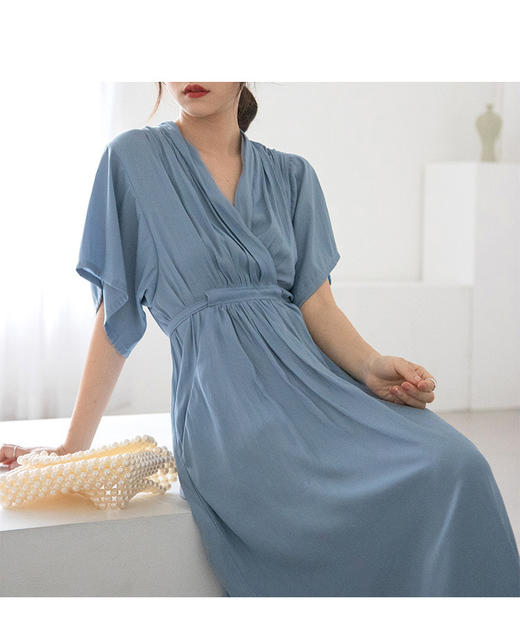 OLrain欧芮儿夏日清爽蓝色连衣裙海边度假必备显瘦仙女裙 商品图4