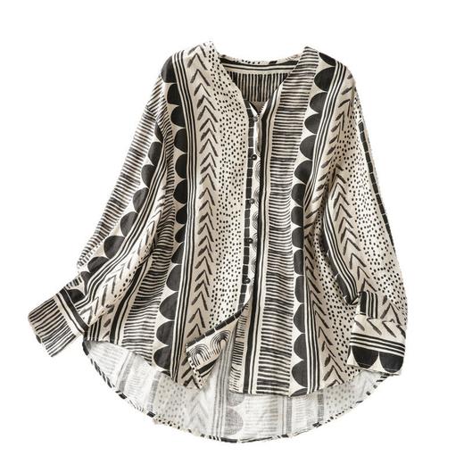 GYH 898印花v领长袖衬衫宽松显瘦通勤上衣 商品图4