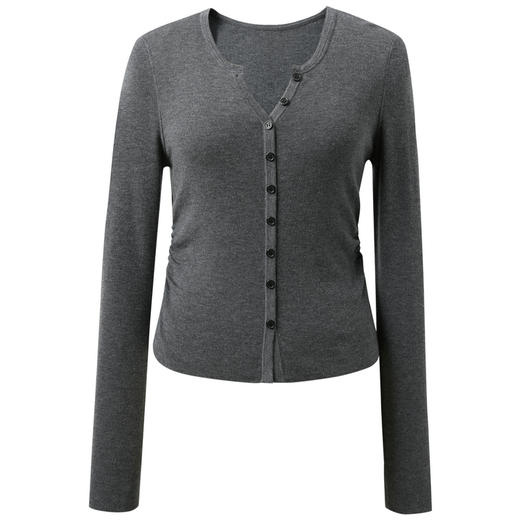 三彩2025冬季新款修身针织衫圆领毛衫开叉捏褶显瘦M 商品图4