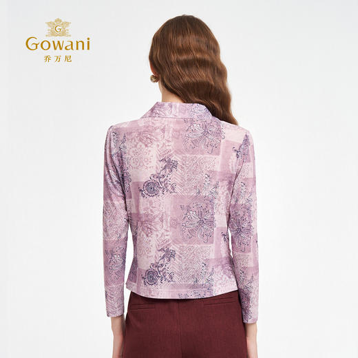 乔万尼秋季新品印花V领软糯亲肤修身显瘦衬衫上衣ED3C225 商品图4