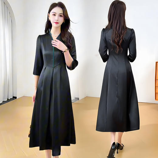 QYM 25S02-Y妈妈装七分袖连衣裙百褶裙中长款A字裙 商品图3