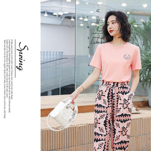 OLrain欧芮儿甜美约会必备粉色上衣裤子套装两件套 商品图2