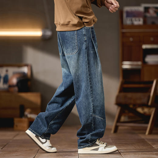 【DQ】大依优型大码男装牛仔裤潮流直筒宽松秋冬新款复古阔腿裤胖子显瘦休闲长裤百搭加肥加大 商品图2