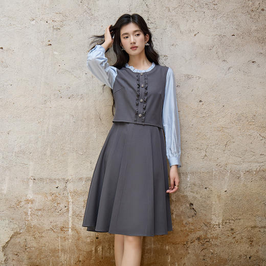 奢姿大码女装2025秋季新款胖妹妹轻奢优雅连衣裙假两件拼接裙子9953869753 商品图0