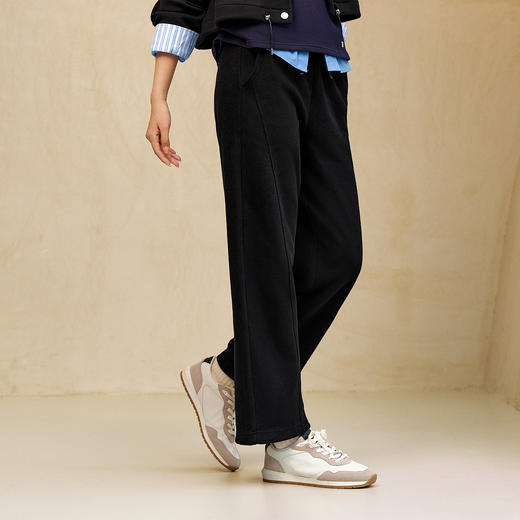 森马休闲裤女冬季抓绒分割松紧腰宽松长裤显腿长简约慵懒风阔腿裤 商品图2
