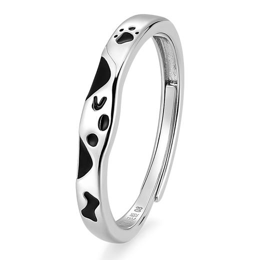 【999足银】 卡蒂罗KADER 萌趣猫狗贴贴 可爱猫耳闪锆生动立体软萌俏皮设计素圈开口可调节一对 可爱万岁恋爱频率 戒指 男女同款情侣款 商品图5