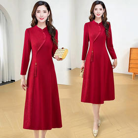 QYM 25S08-Y旗袍裙长袖连衣裙国复古礼服裙