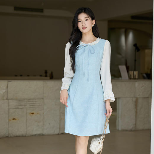 奢姿大码女装2025秋季时尚钻饰薄纱袖连衣裙胖妹妹气质优雅小黑裙9953835194 商品图0