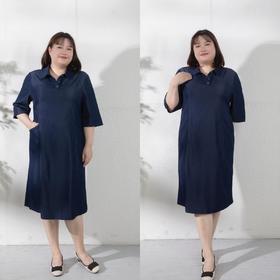 现货💙正码正拍【经典翻领  A版牛仔裙】小个子可裁剪款，适合通勤、休闲多场合的夏秋过渡连衣裙~深蓝牛仔衬衫连衣裙 | 通勤休闲两穿 | 遮肉七分袖 | 夏秋百搭