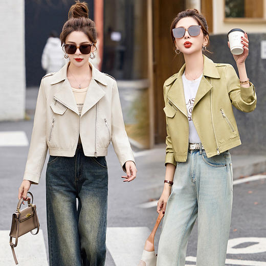 HR ZRX77609通勤风小皮衣外套气质洋气复古西装领PU皮夹克 商品图3