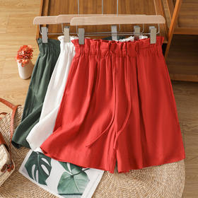 GYH 888纯色休闲宽松阔腿裤薄款松紧腰简约五分裤