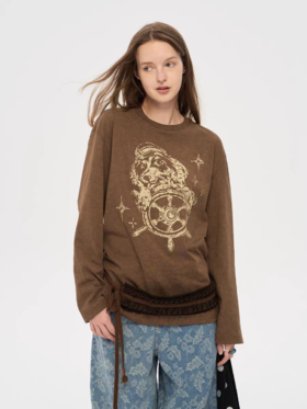 local tag/lt25awk19/ 狗船长 做旧手绘印花上衣