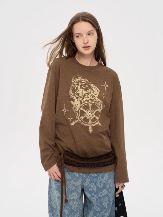 local tag/lt25awk19/ 狗船长 做旧手绘印花上衣 商品图0