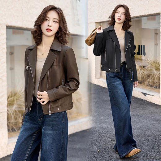 HR ZRX6602机车风皮衣洋气小众水洗皮夹克外套 商品图1