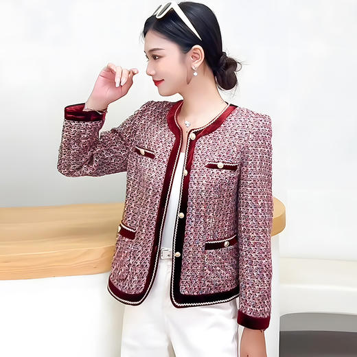 QYM 25YS16-Y小香风外套短款粗花编织气质短款休闲上衣 商品图1