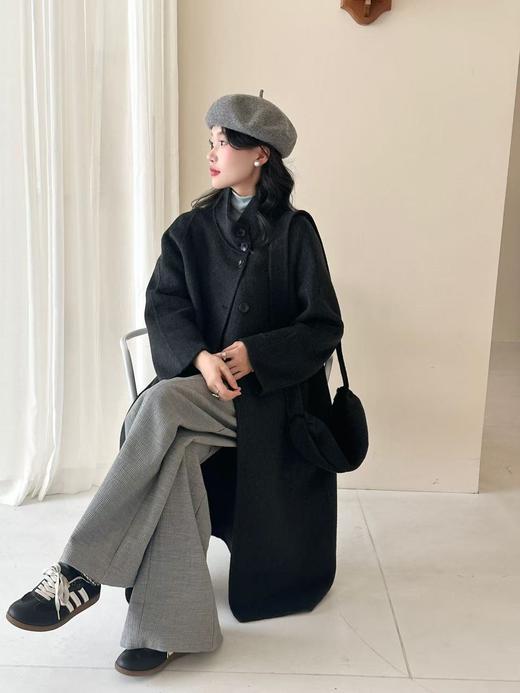 【YW】无忧购韩版长款立领宽松双面羊毛大衣带包包8814水饺包（现货48小时发货） 商品图8