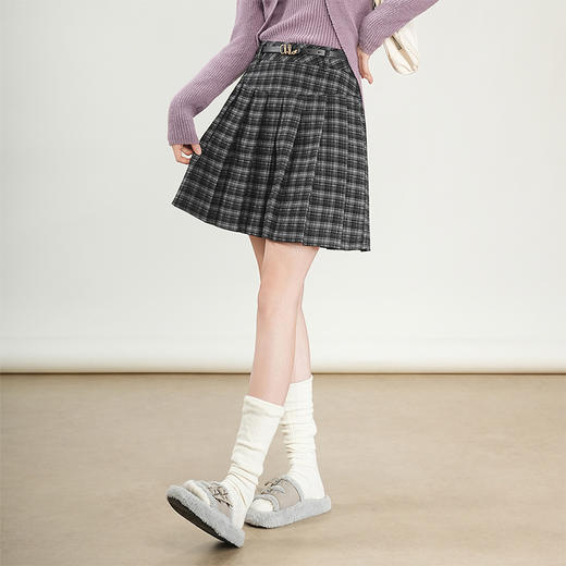 QYM 95857-Y格纹半身裙复古格纹百褶裙 商品图3