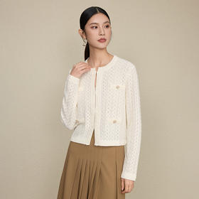 「自」全新升级【铂金会员349/天猫469/差价120】(44437)洛诗琳秋季新款法式气质小香风重工镂空山茶花型羊毛针织开衫女