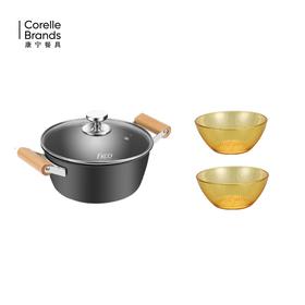 康宁（EKCO）极之铁汤锅+晶致系列餐具豪华2件套EK-JZTTGAMD2DZX/KZ