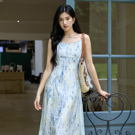 奢姿大码女装2025秋季减龄印花吊带裙子胖妹妹木耳边时尚连衣裙9953835137B 商品图3