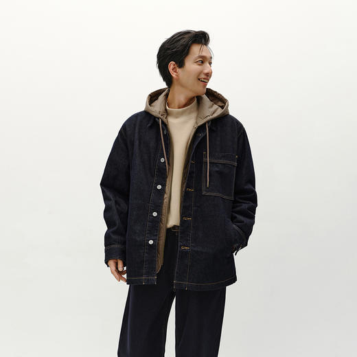 森马棉服男冬季防泼水薄款一衣三穿两件套oversize牛仔外套复古潮 商品图2