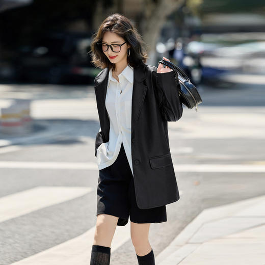 HR GSTX8075皮衣西装外套复古气质休闲时尚宽松pu皮夹克上衣 商品图3