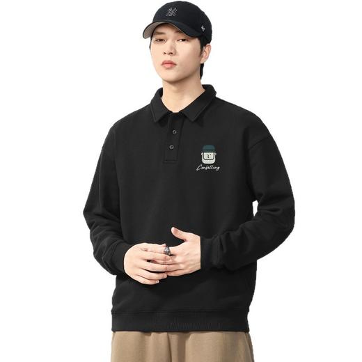 【100%棉】【DQ】大依优型大码男装360G纯棉长袖polo衫简约宽松百搭印花上衣 商品图4