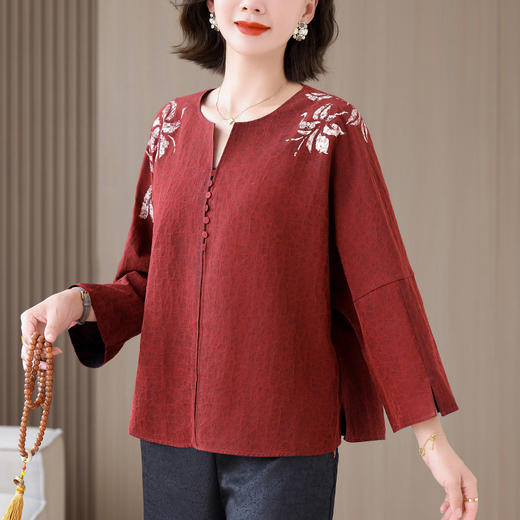 A34795品质大码遮肚减龄中年女新中式国风春秋新款显瘦上衣衬衫 商品图2