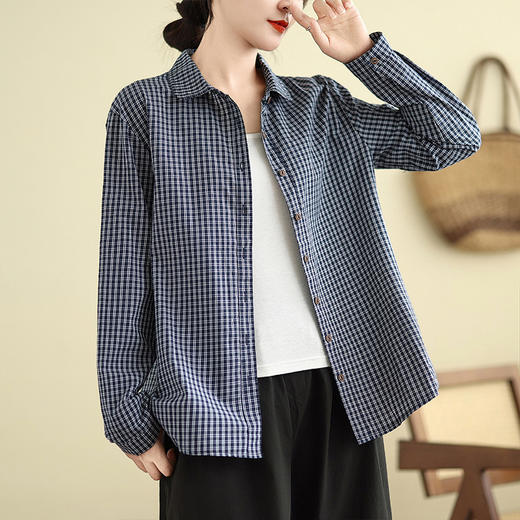 GYH 838格子衬衫宽松休闲格子棉长袖简约衬衣 商品图1