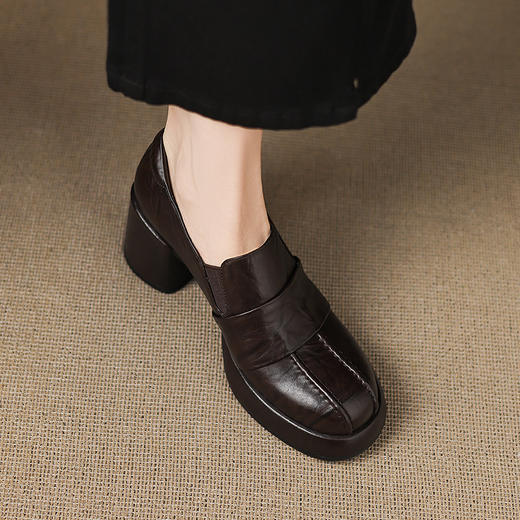 OLD A1352英伦风厚底小皮鞋真皮粗跟乐福鞋高跟懒人鞋 商品图1