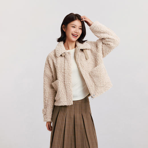 森马外套女冬季仿羊羔毛立领宽松上衣女生温柔慵懒简约风百搭夹克 商品图2