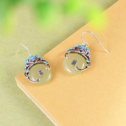 【平安归属】S925银复古景泰蓝珐琅和田玉平安扣耳饰【SCH-TRS31430】 商品图3