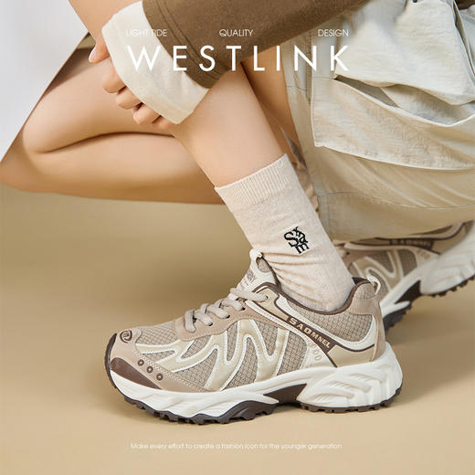 西遇厚底老爹鞋女新款秋季透气户外休闲鞋子轻便增高运动鞋K1857050 商品图2