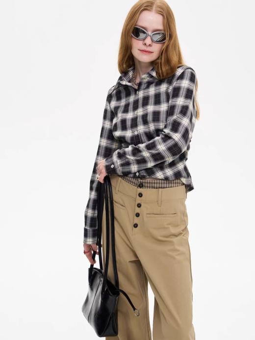 local tag/It25ssk13/Spending 黑白格纹褶皱收腰衬衫 商品图1