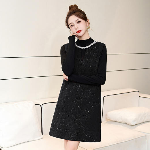 HR MEIQIN5505名媛小香风马甲连衣裙套装毛呢背带裙两件套 商品图5