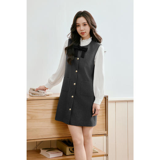 【商场同款】【灰天鹅】诗凡黎年会无袖毛呢连衣裙2025春新款中长裙小香风薄款3G2190703 商品图4