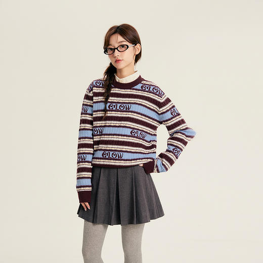 笛莎Deesha青少年女童毛衣2025冬季女童字母条纹合体毛衣 商品图1