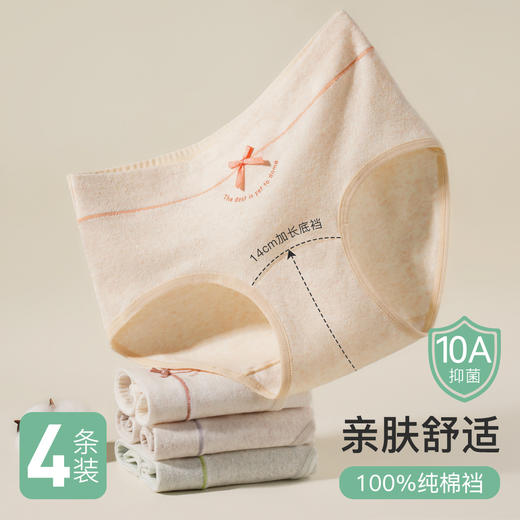 【4条装】10A抑菌纯棉加长裆内裤女舒适0染原棉高弹不夹臀CM-15线条蝴蝶结内裤 商品图0