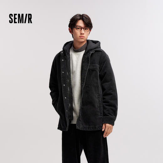 森马棉服男冬季防泼水薄款一衣三穿两件套oversize牛仔外套复古潮 商品图1