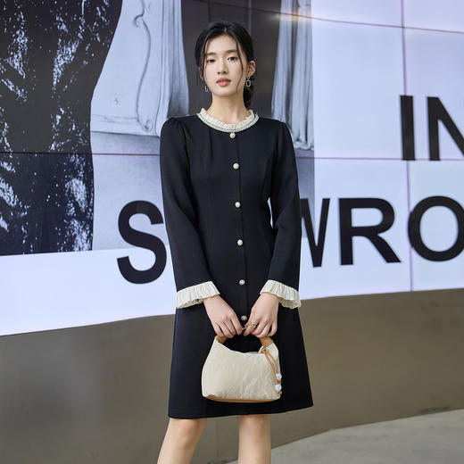 奢姿大码女装2025秋季时尚花边装饰圆领连衣裙胖妹妹气质优雅裙子9953890647 商品图4