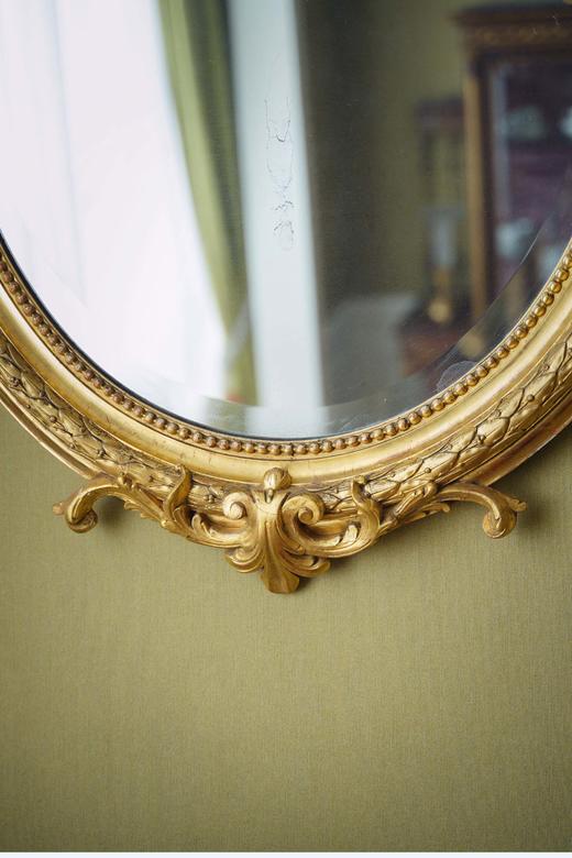 独角鹿西洋古董19世纪晚期法国出品胜利火炬与繁花主题鎏金灰墁浮雕木质大型挂镜 商品图6