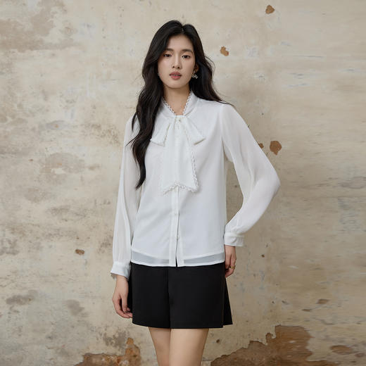 奢姿大码女装2025秋季时尚蝴蝶结飘带衬衫胖妹妹气质花边装饰上衣9953270266 商品图4