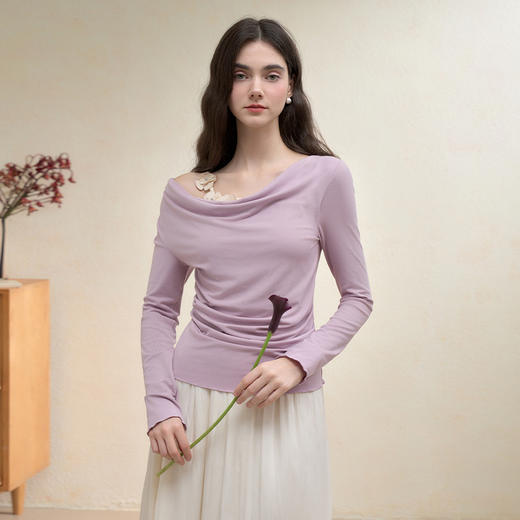 【限时秒杀】西遇法式温柔套装女秋季新款编织花朵荡领T恤半身裙两件套V3051249/V2951254 商品图2