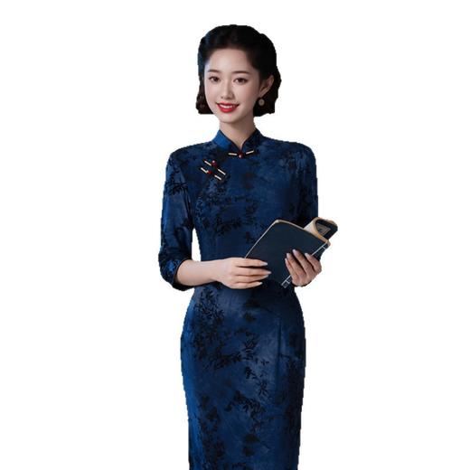 SKY 209654复古中国风扎染植绒弹力旗袍 商品图4