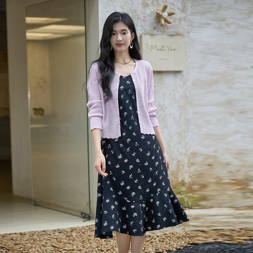 奢姿大码女装2025秋季减龄坑条圆领针织开衫胖妹妹时尚百搭上衣 商品图3