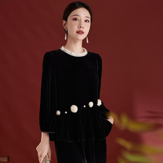 QS真丝源头工厂设计感秋季新款长袖衬衫真丝丝绒高级感女款上衣1987 商品图0