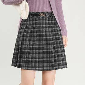 QYM 95857-Y格纹半身裙复古格纹百褶裙